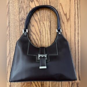 Mondani Brown Vegan Leather Shoulder Bag Purse with Silver Accents